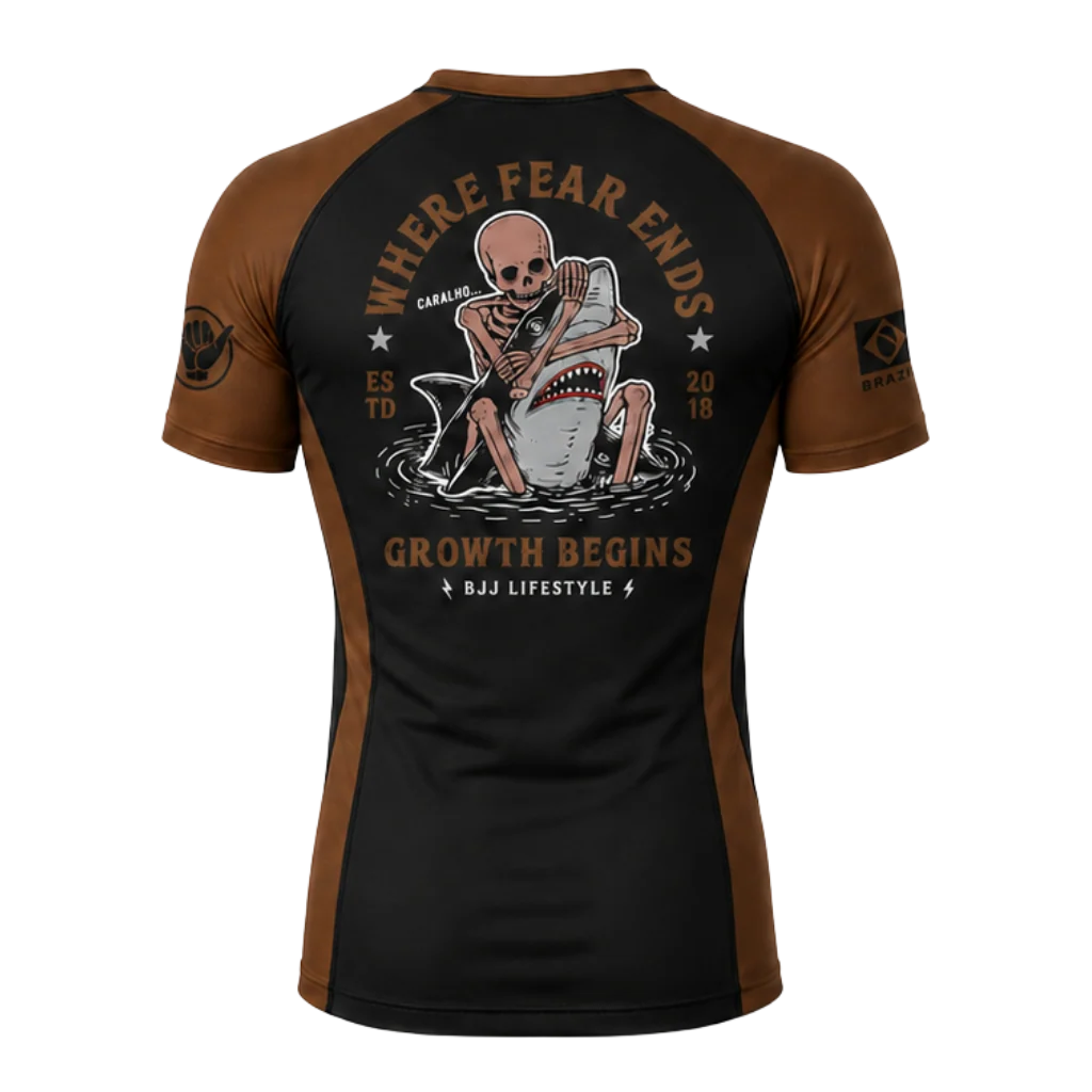 BJJ Lifestyle Where Fear Ends rashguard, back print