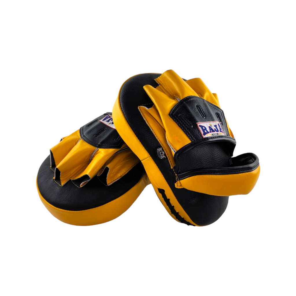 Raja Punch Mitts — Open Finger Yellow/Black (RPM-6A) — MMAGuy fight gear Phuket