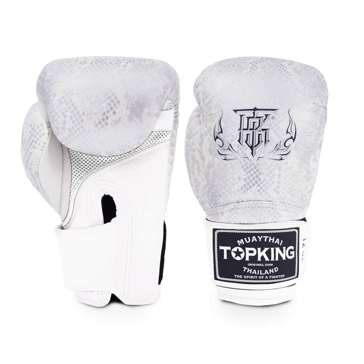 Top King Super Snake Boxing Gloves White-Silver (AIR, mesh palm)
