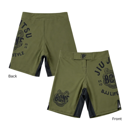 BJJ Lifestyle Bone Breaking BJJ shorts, front and back