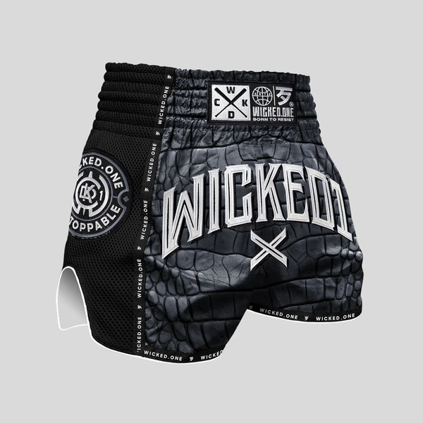 Wicked1 MUAY THAI SHORTS CAIMAN BLACK/GREY — fight gear in Phuket (Chalong) | MMAGuy