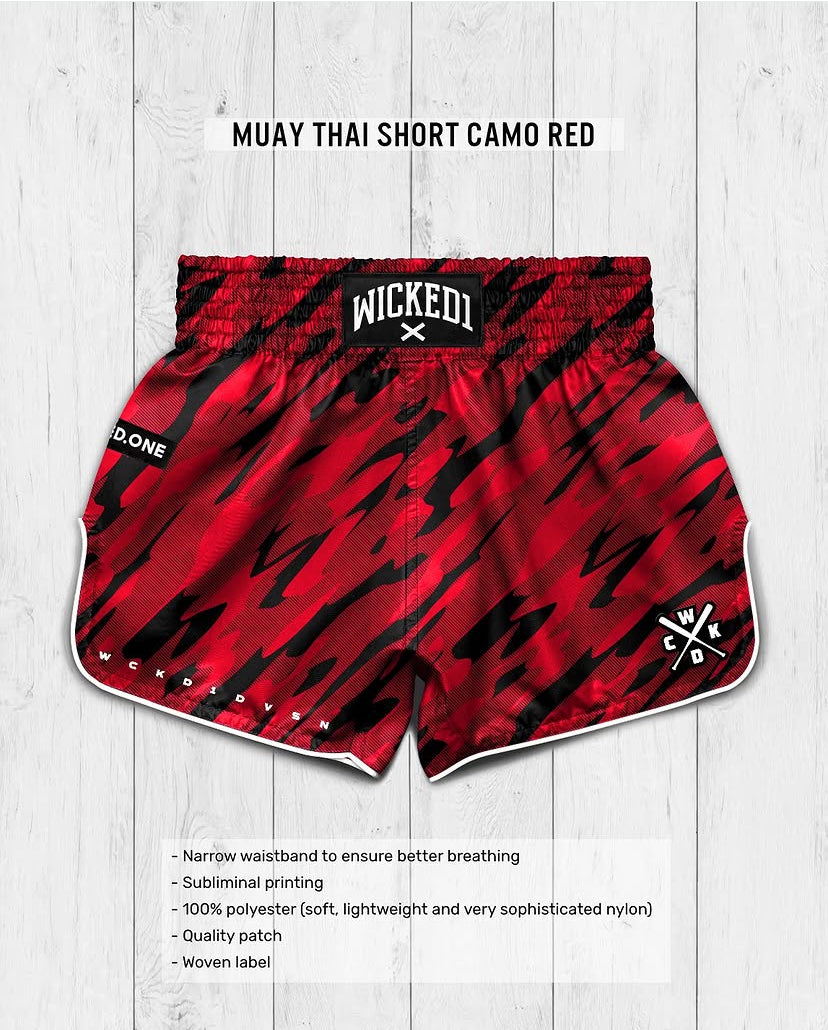 Wicked1 MUAY THAI SHORT
 Camo RED