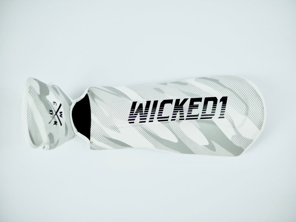 Wicked1 Shinguards UPSET White — view 3, fight gear Phuket | MMAGuy