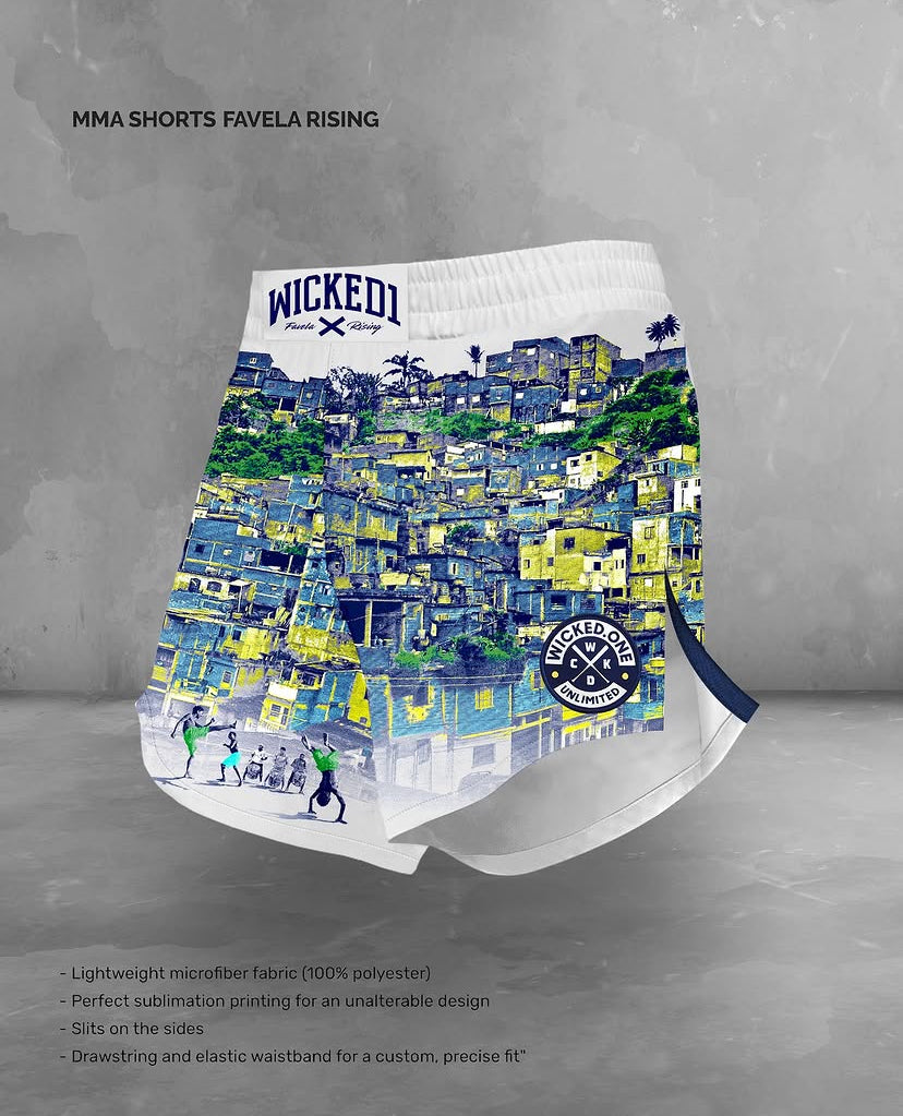 Wicked1 TRAINING SHORTS FAVELA RISING WHITE