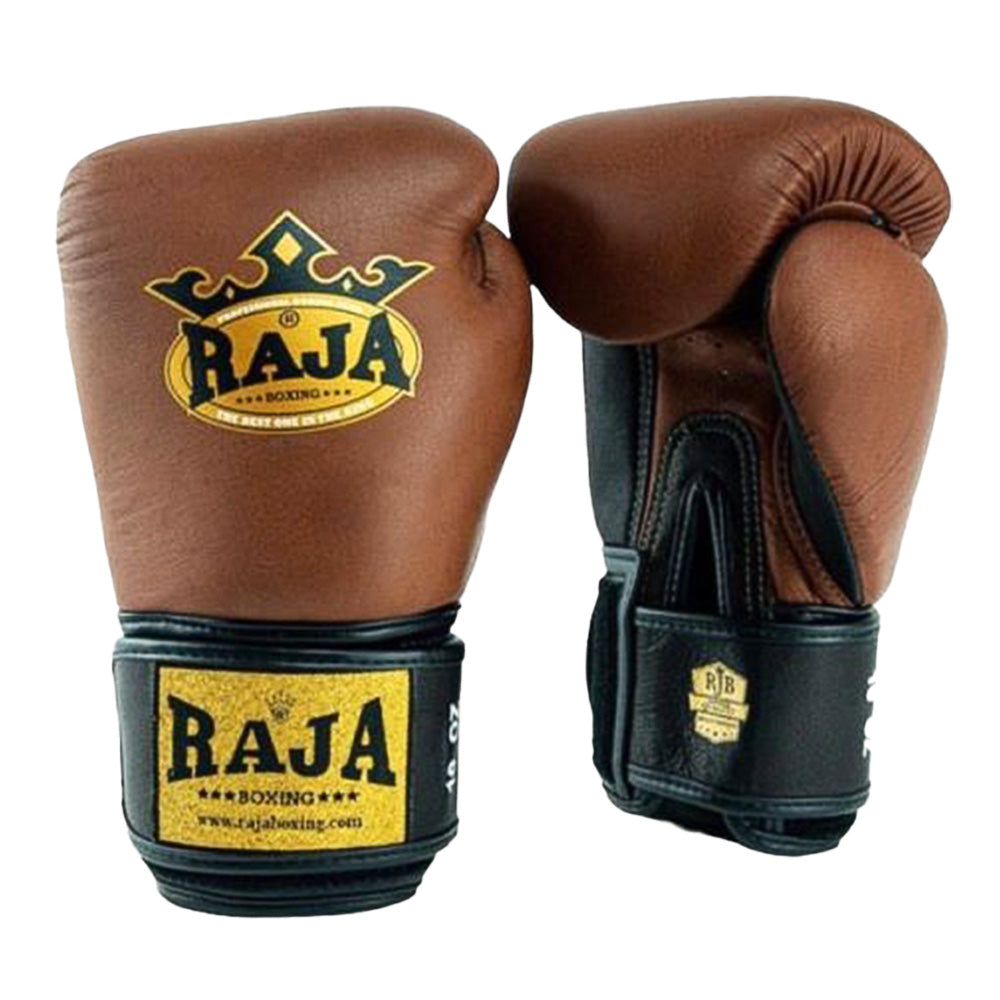 Raja Boxing Gloves — Premium Leather Brown (RBGV-1) — MMAGuy fight gear Phuket