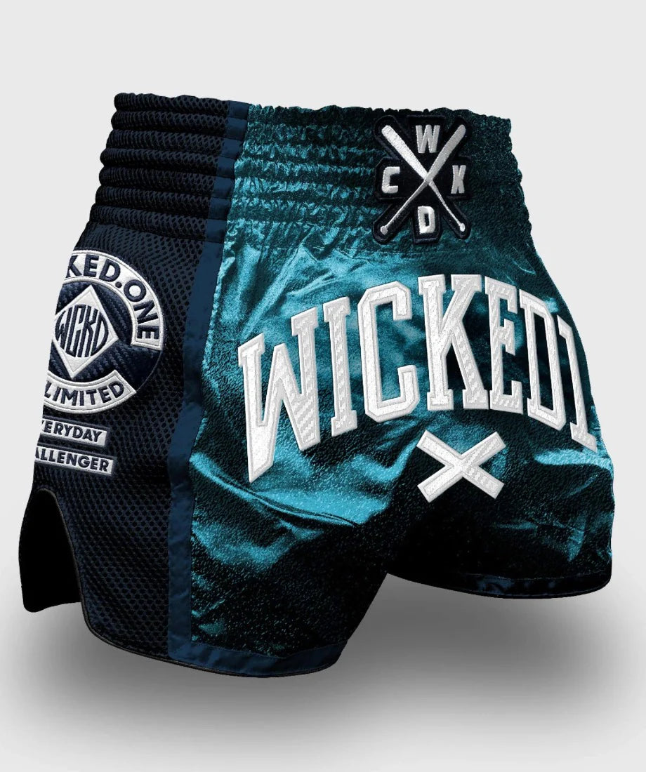 Wicked1 MUAY THAI SHORTS SPRAYING BLUE