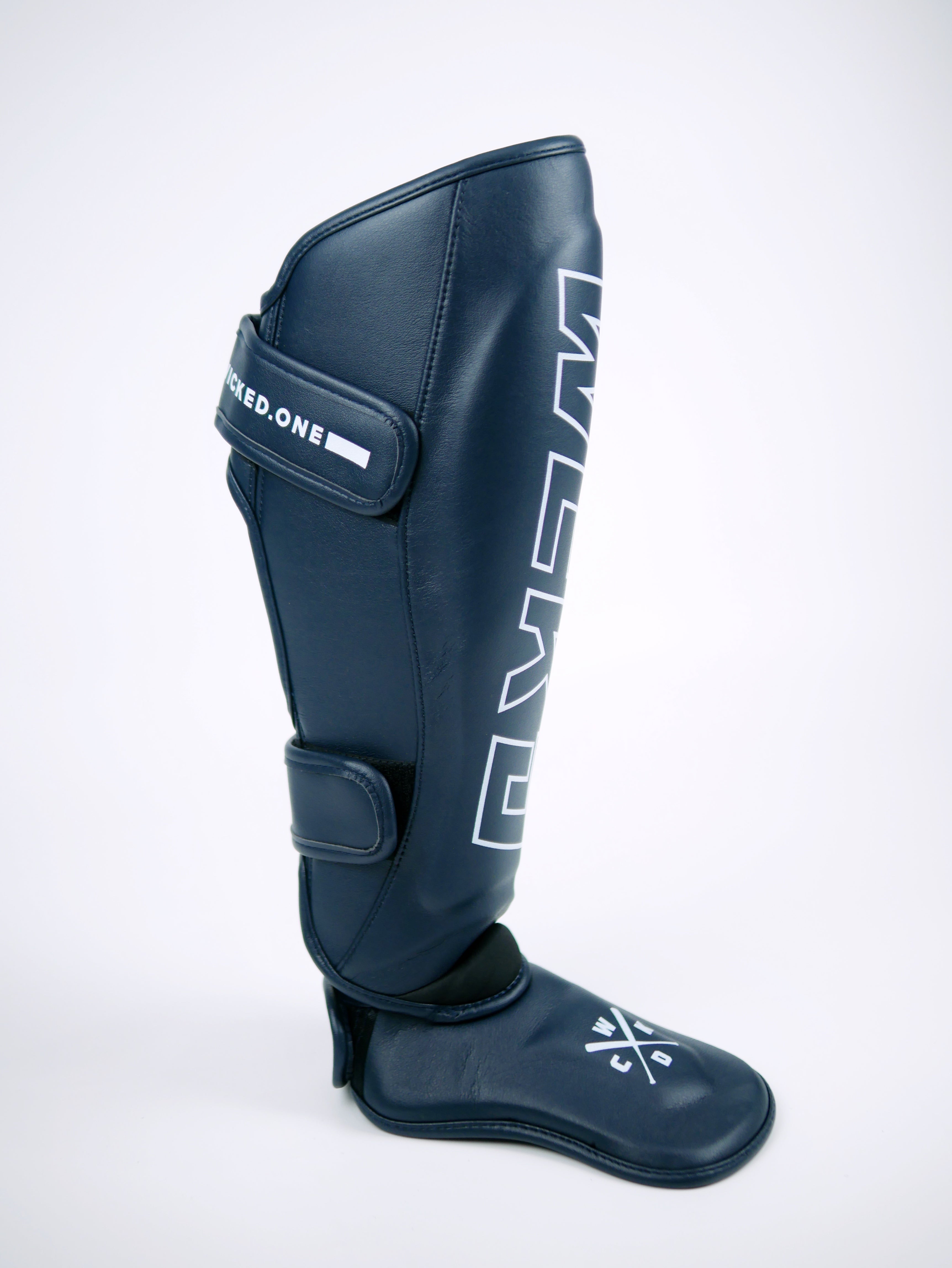 Wicked1 Shinguards RAW Navy (MF) — view 3, fight gear Phuket | MMAGuy