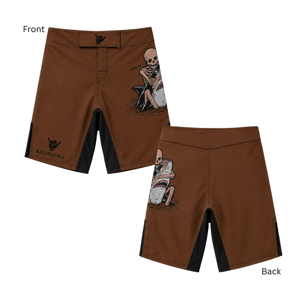 BJJ Lifestyle Where Fear Ends BJJ shorts, front and back