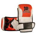 Mongkol orange and white leather MMA boxing gloves with black accents
