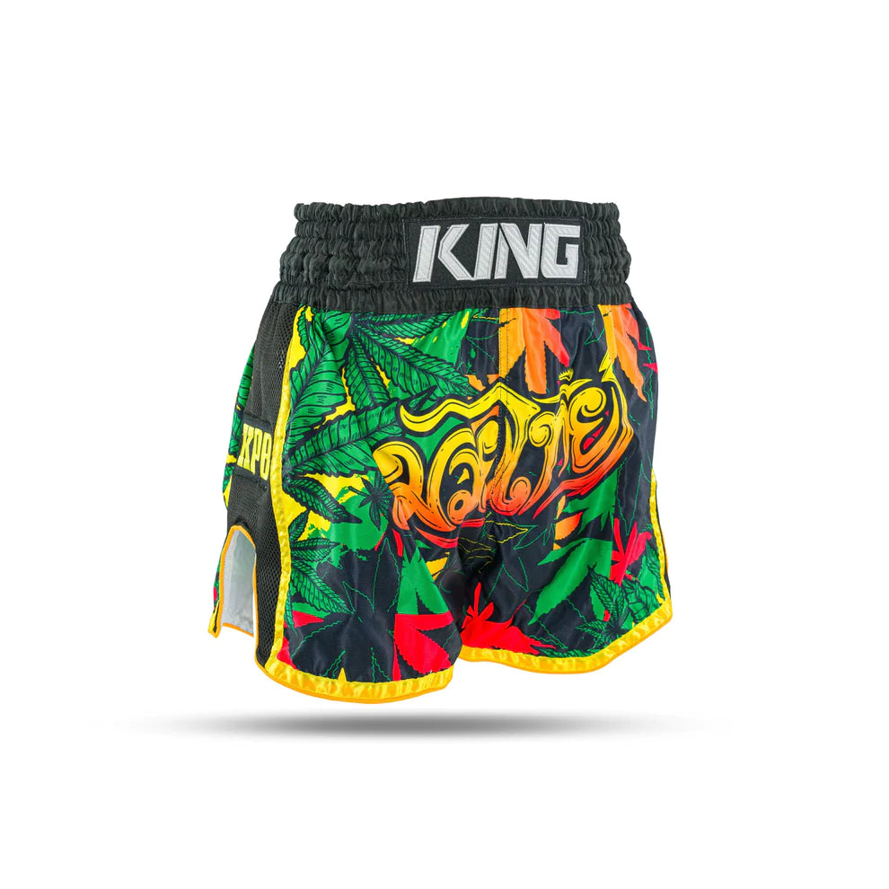 Rasta-themed King Pro Shorts Jungle with vibrant leaf pattern