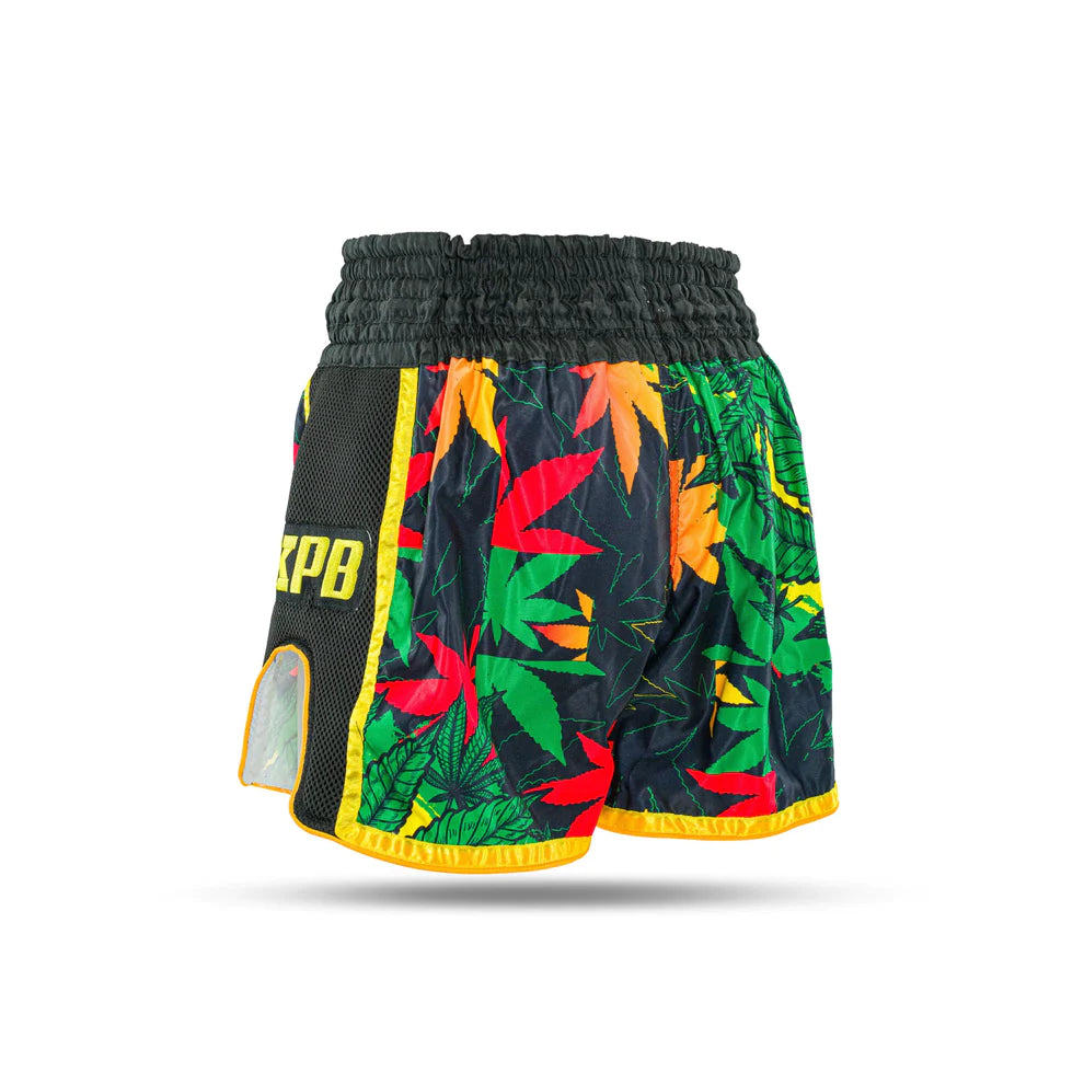 King Pro Shorts Jungle: Rasta boxing shorts with marijuana leaf pattern