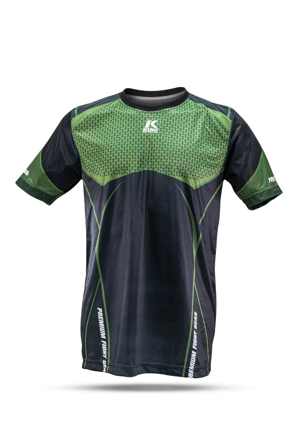 King Pro T-Shirt Green: black and green dotted athletic jersey with logo