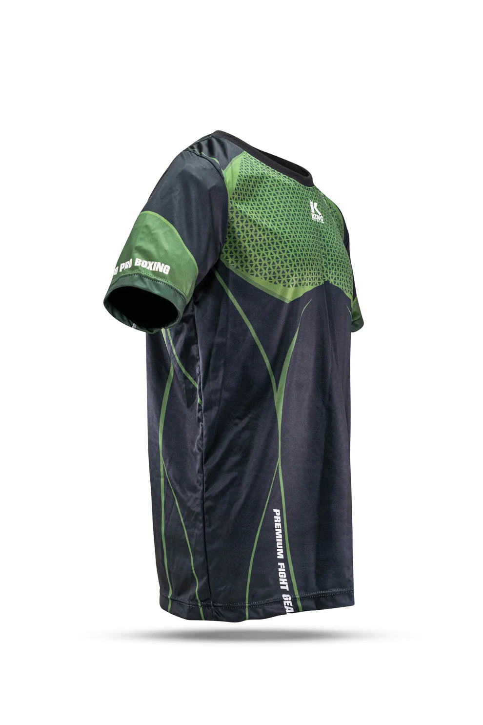 King Pro T-Shirt Green: dark green black athletic jersey with mesh accents