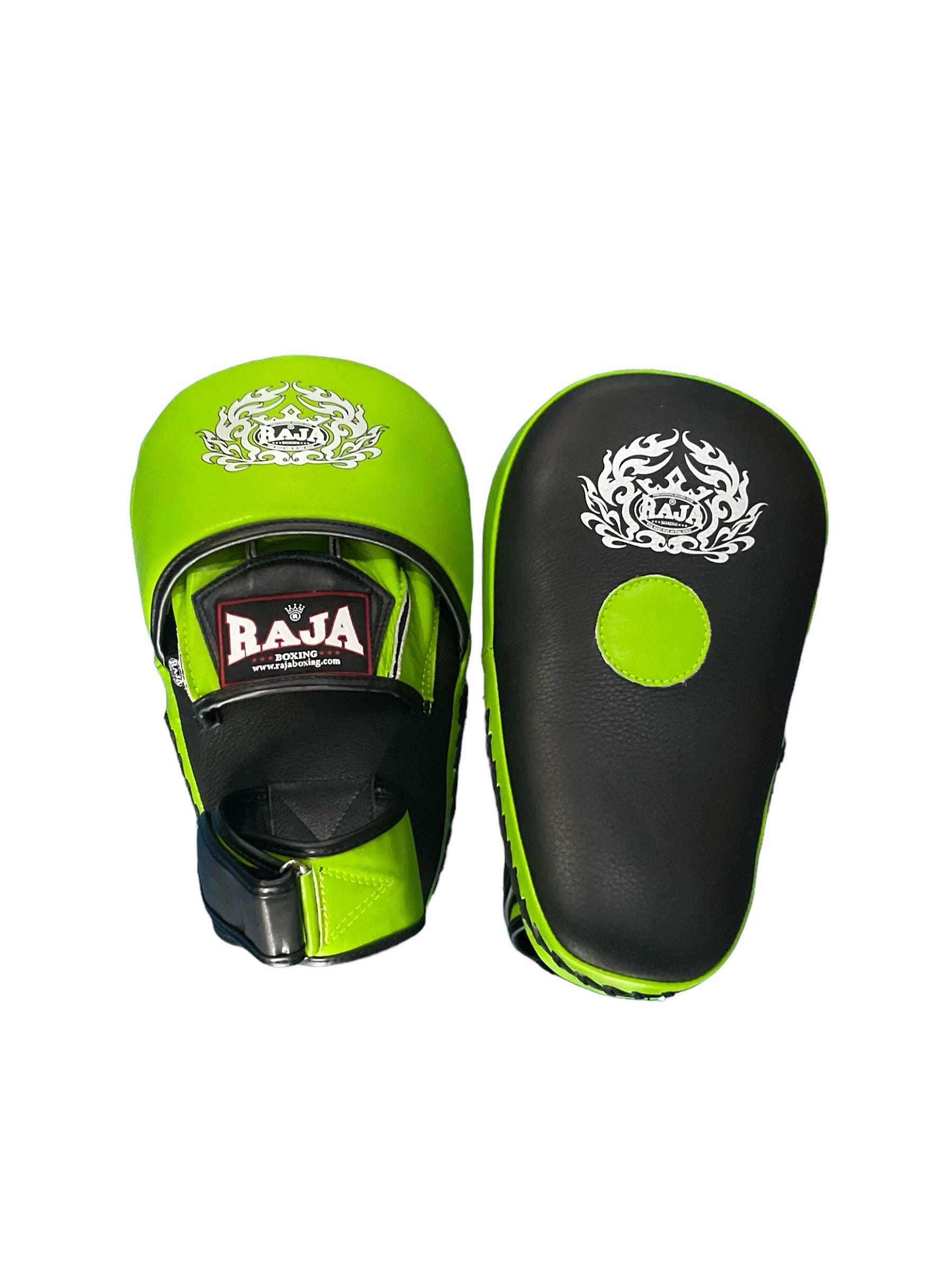 Raja Punch Mitts — Closed Finger Black/Neon Green (RPM-7B) — MMAGuy fight gear Phuket