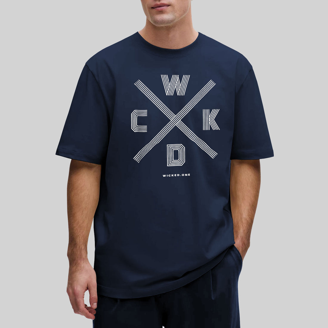 Wicked1 OVERSIZED LINE-UP NAVY T-SHIRT