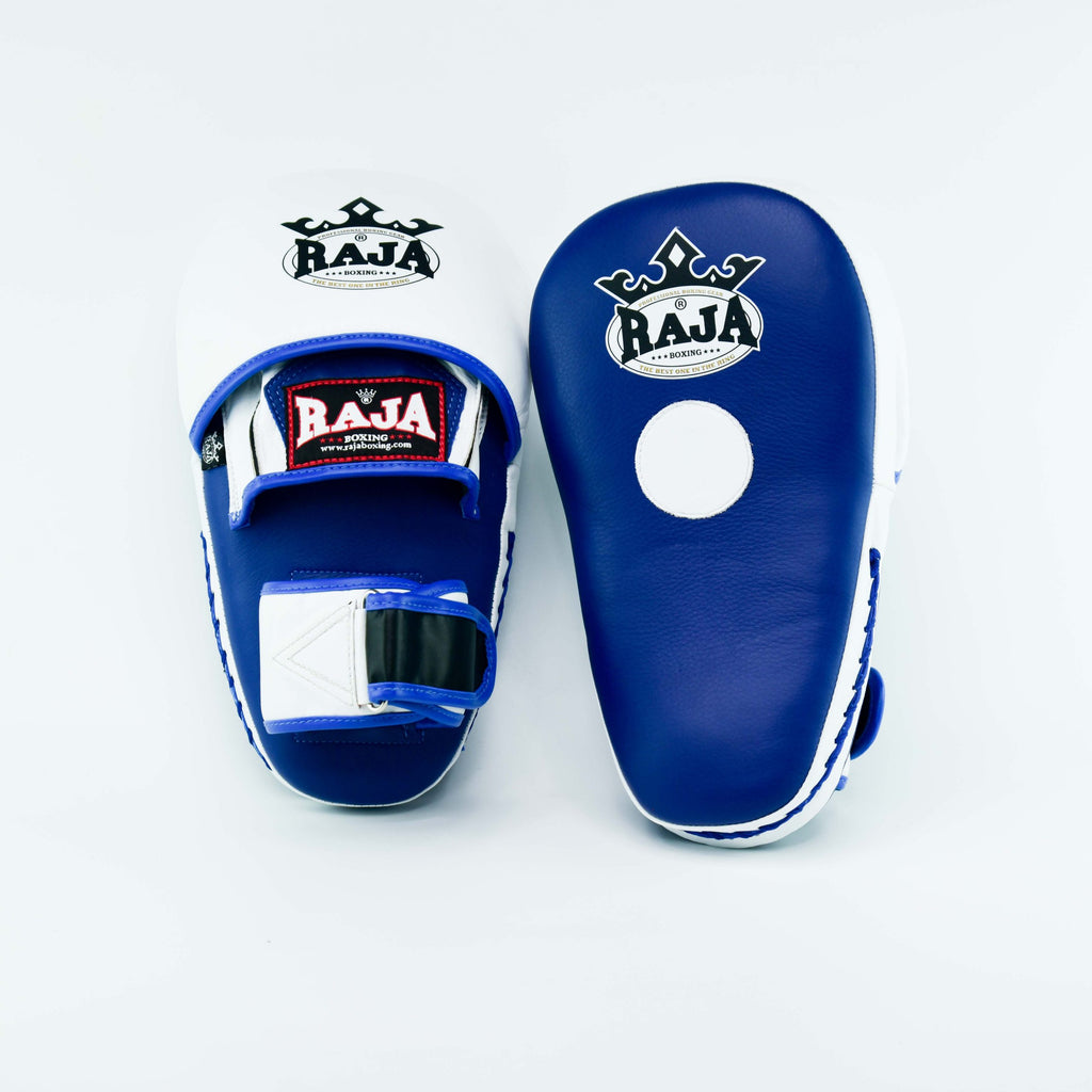 Raja Punch Mitts — Closed Finger White/Blue (RPM-7B) — MMAGuy fight gear Phuket