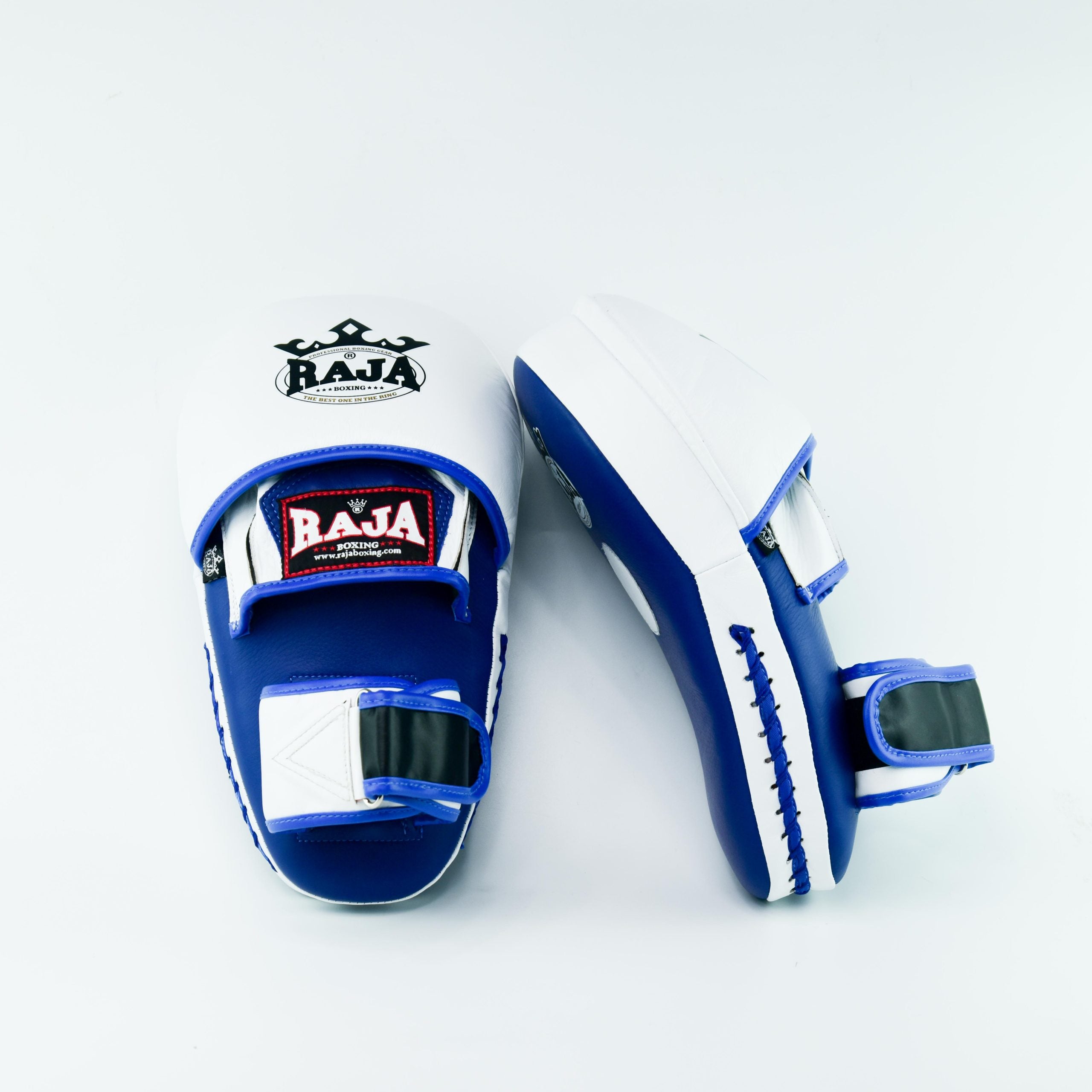 Raja Punch Mitts — Closed Finger White/Blue (RPM-7B) — MMAGuy fight gear Phuket