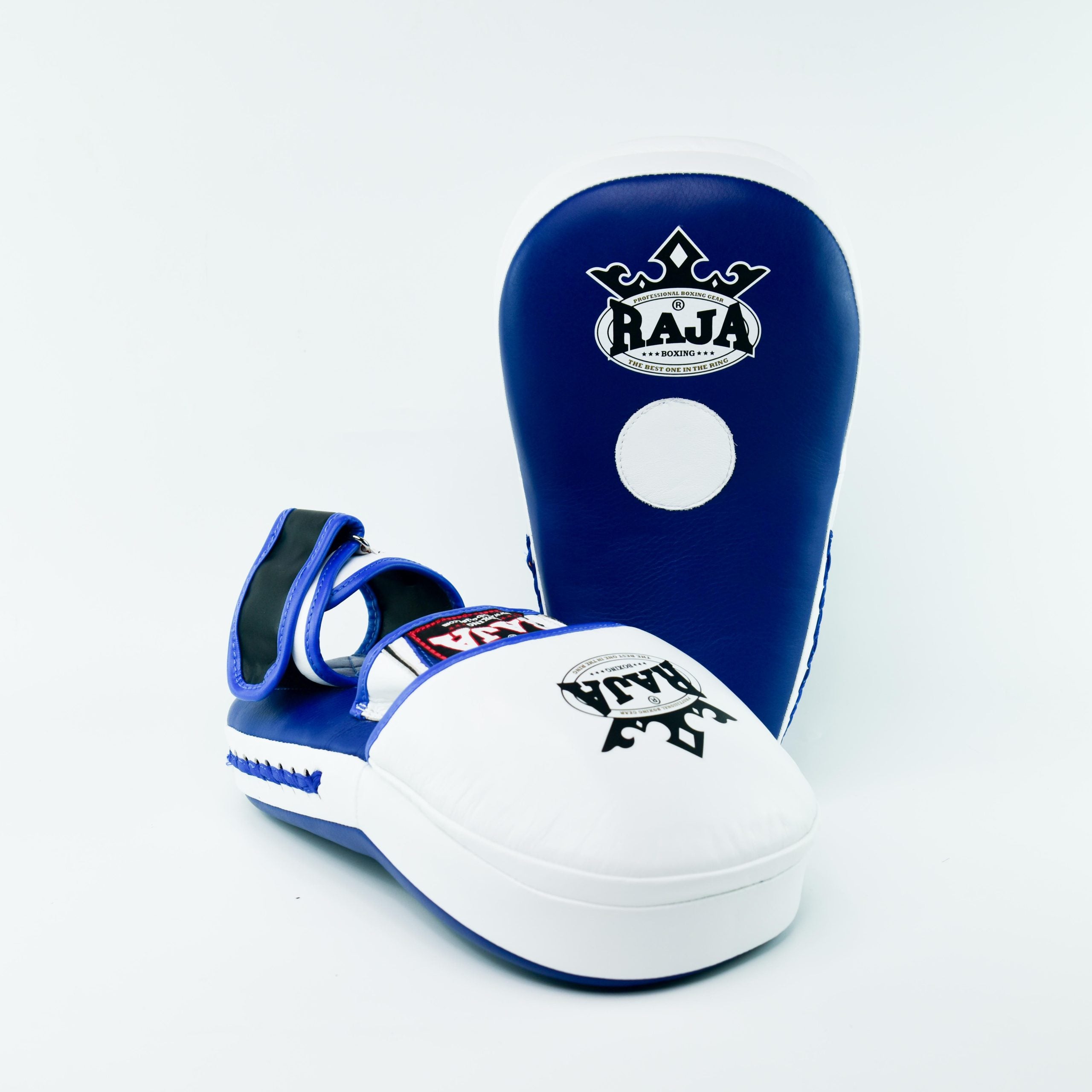 Raja Punch Mitts — Closed Finger White/Blue (RPM-7B) — MMAGuy fight gear Phuket