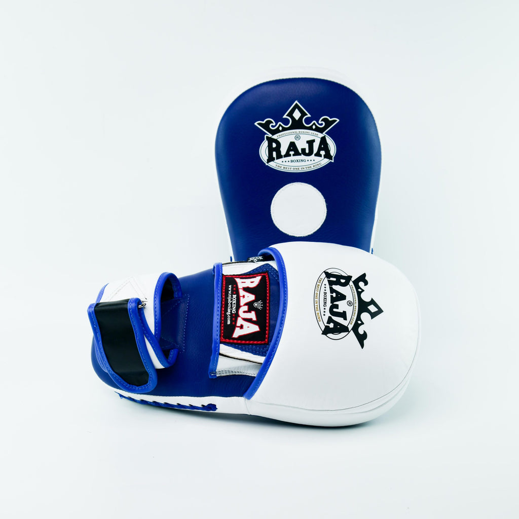 Raja Punch Mitts — Closed Finger White/Blue (RPM-7B) — MMAGuy fight gear Phuket