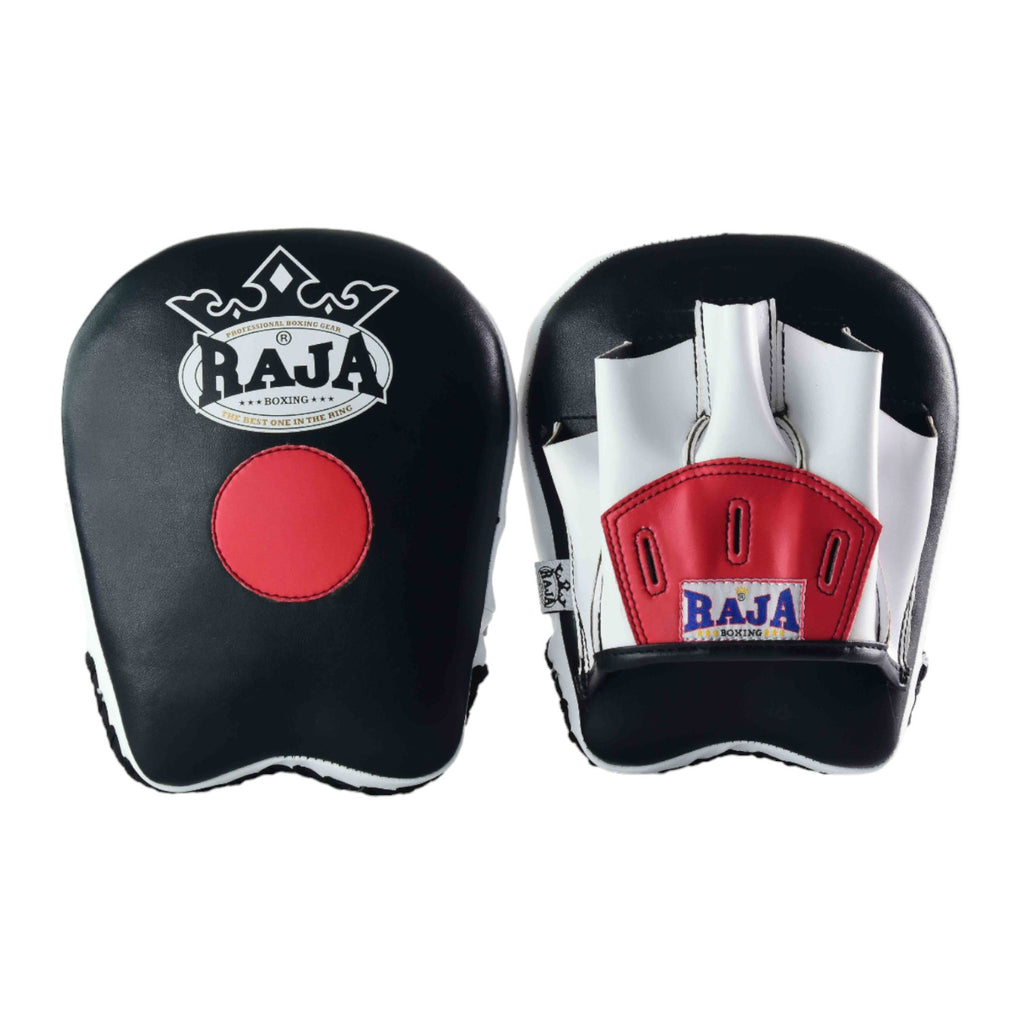 Raja Punch Mitts — Classic Open Finger Black/White/Red (RPM-2) — MMAGuy fight gear Phuket