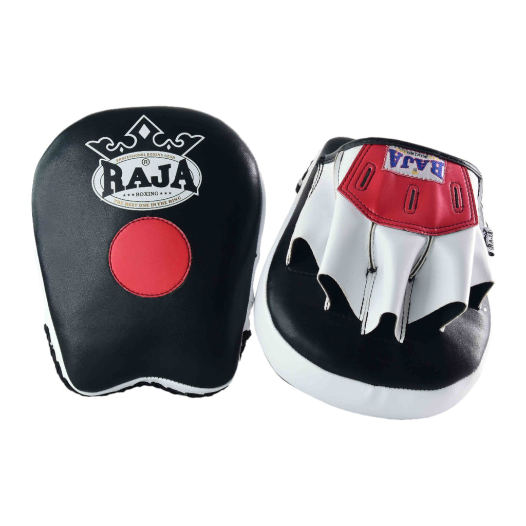 Raja Punch Mitts — Classic Open Finger Black/White/Red (RPM-2) — MMAGuy fight gear Phuket