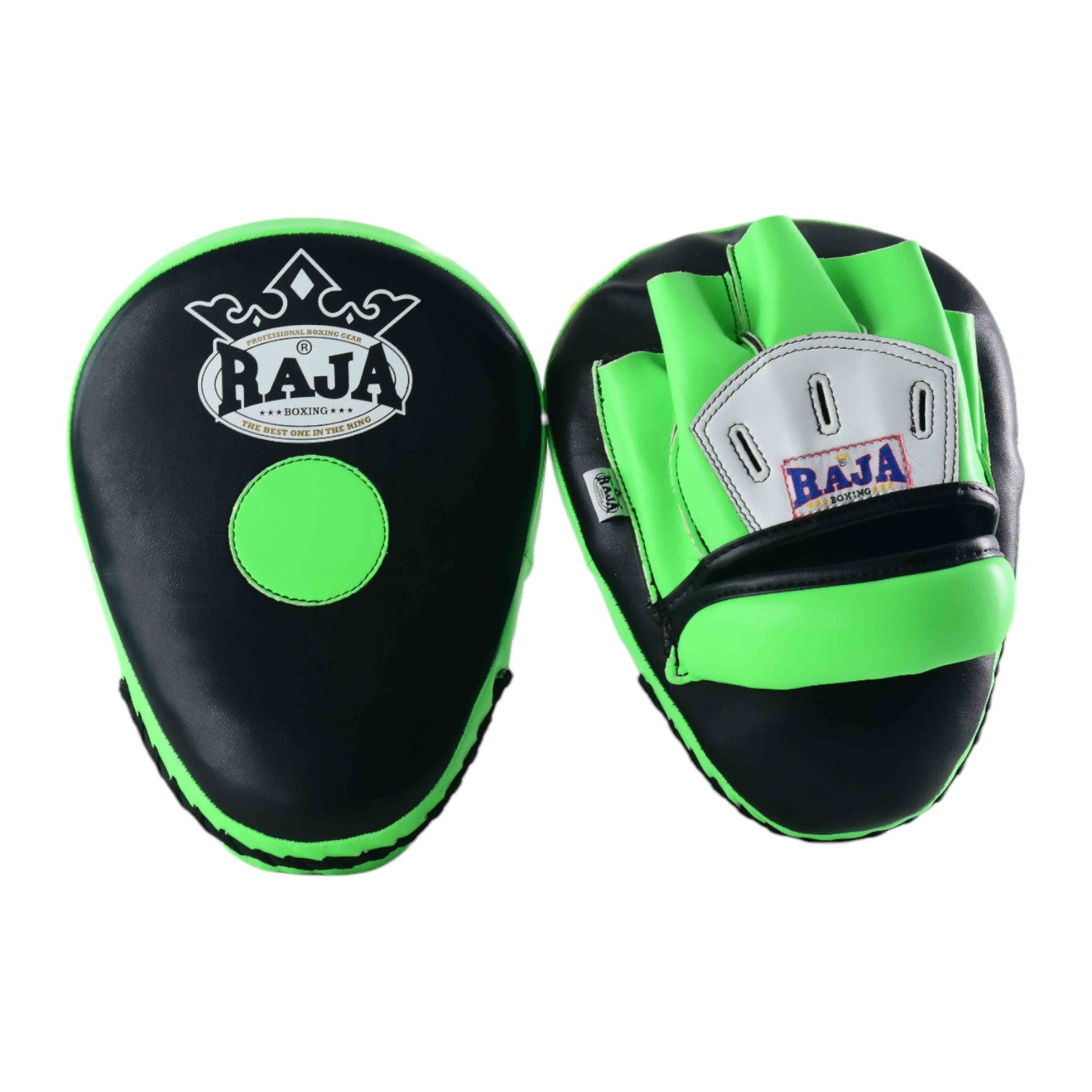 Raja Punch Mitts — Open Finger Black/Neon Green (RPM-6A) — MMAGuy fight gear Phuket