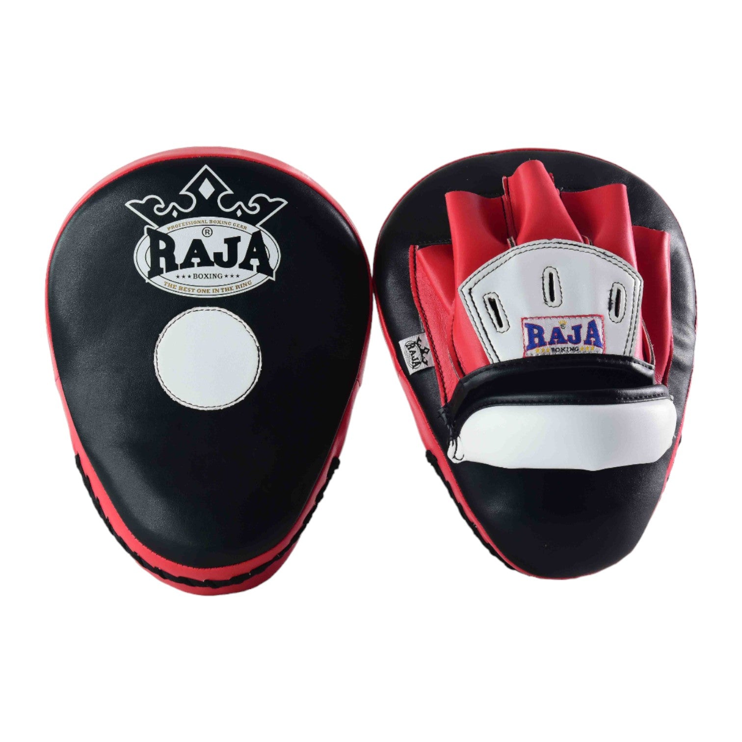 Raja Punch Mitts — Open Finger Black/Red/White (RPM-6A) — MMAGuy fight gear Phuket