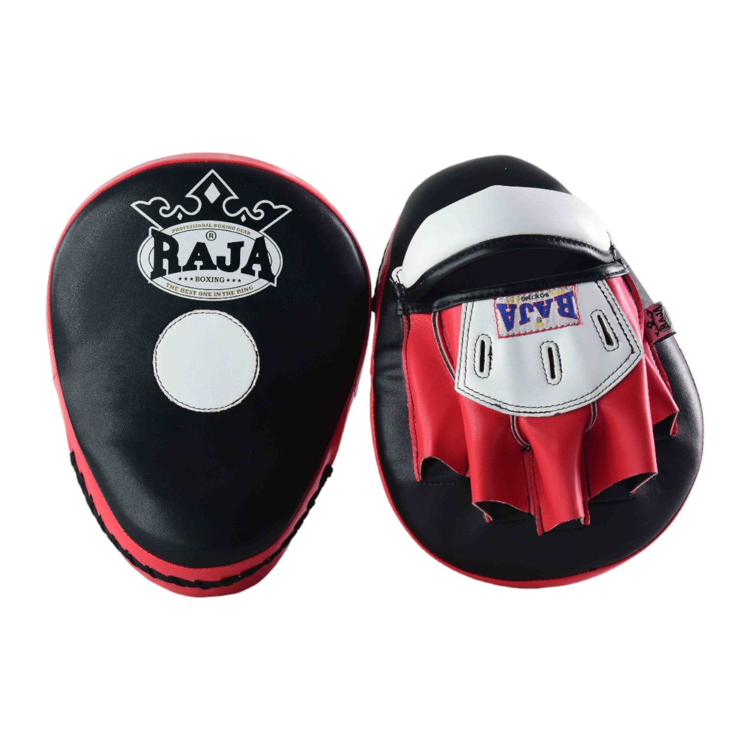 Raja Punch Mitts — Open Finger Black/Red/White (RPM-6A) — MMAGuy fight gear Phuket