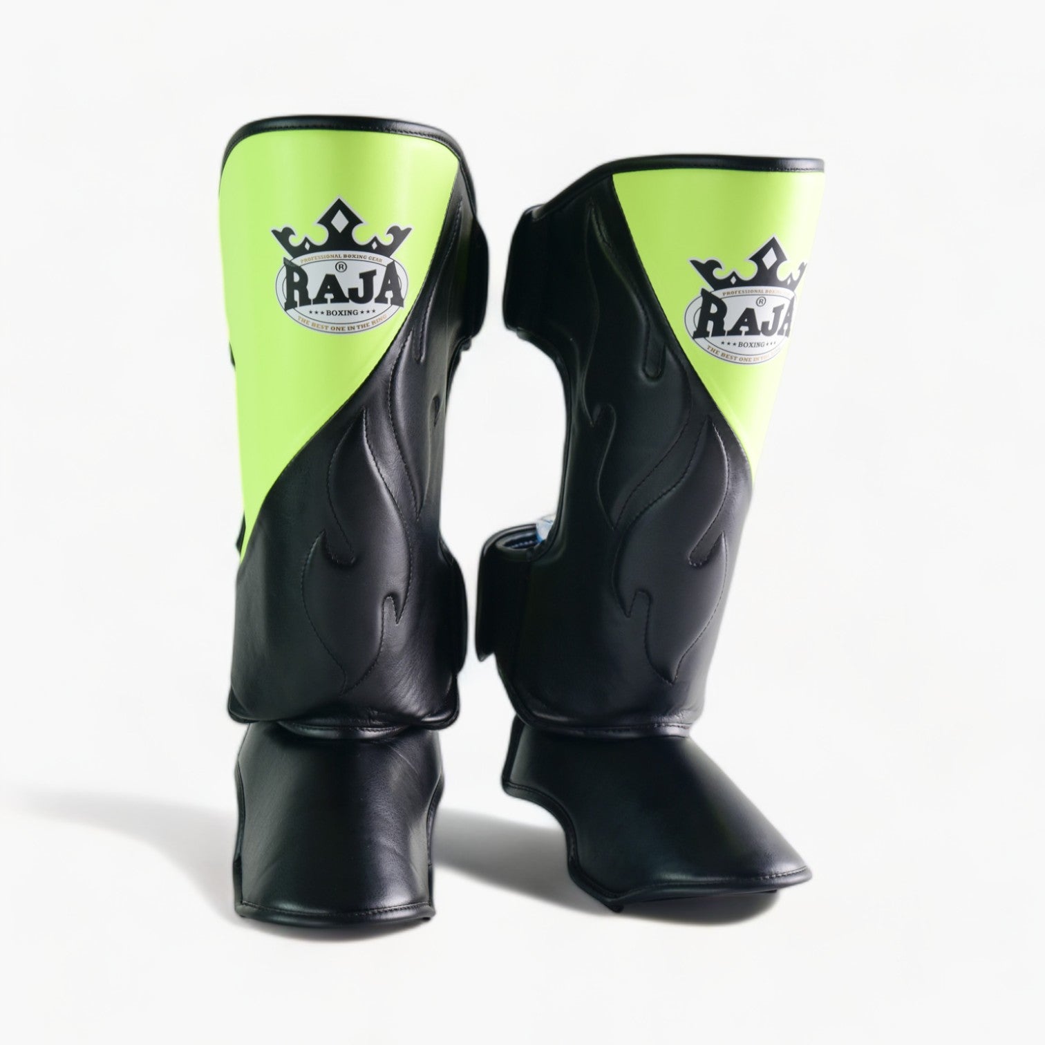 Raja Shin Guards — CUT ON Black/Green Neon — MMAGuy fight gear Phuket