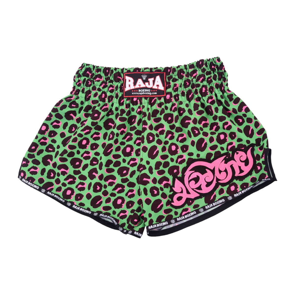 Raja Muay Thai Shorts — Green Leopard (SP67-025) — MMAGuy fight gear Phuket
