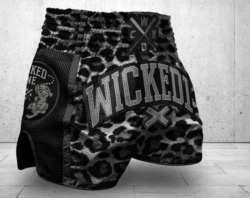 Wicked1 MUAY THAI SHORT LEOPARD GREY