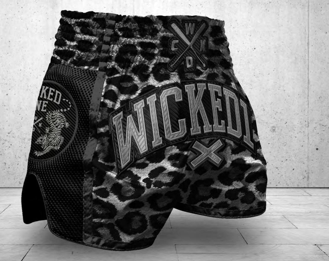 Wicked1 MUAY THAI SHORT LEOPARD GREY