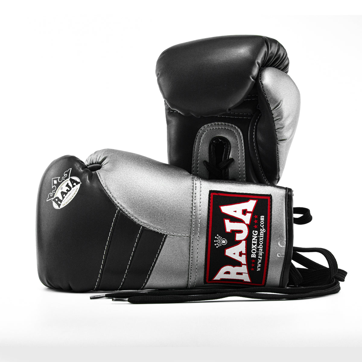 Raja Boxing Gloves — Pro Lace Up Gray/Silver (RBGV-PRO-1) — MMAGuy fight gear Phuket