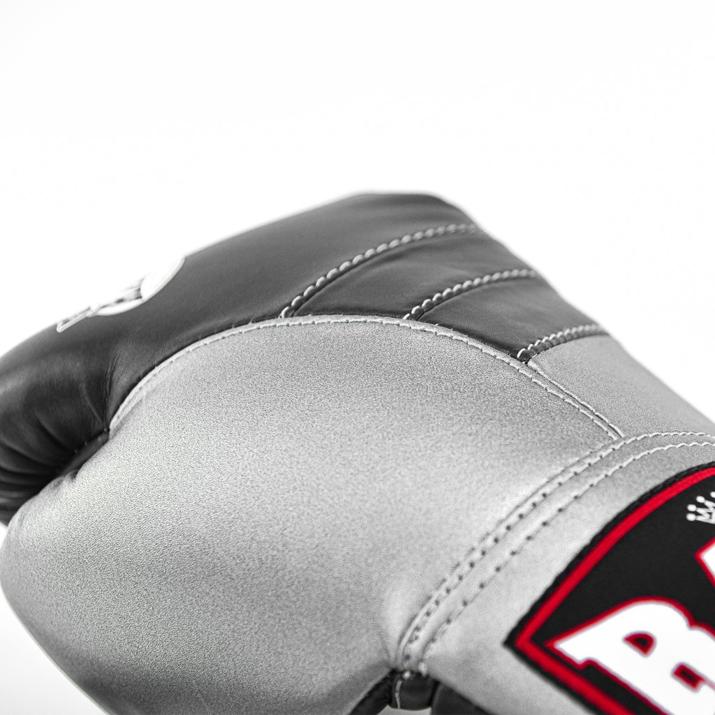 Raja Boxing Gloves — Pro Lace Up Gray/Silver (RBGV-PRO-1) — MMAGuy fight gear Phuket