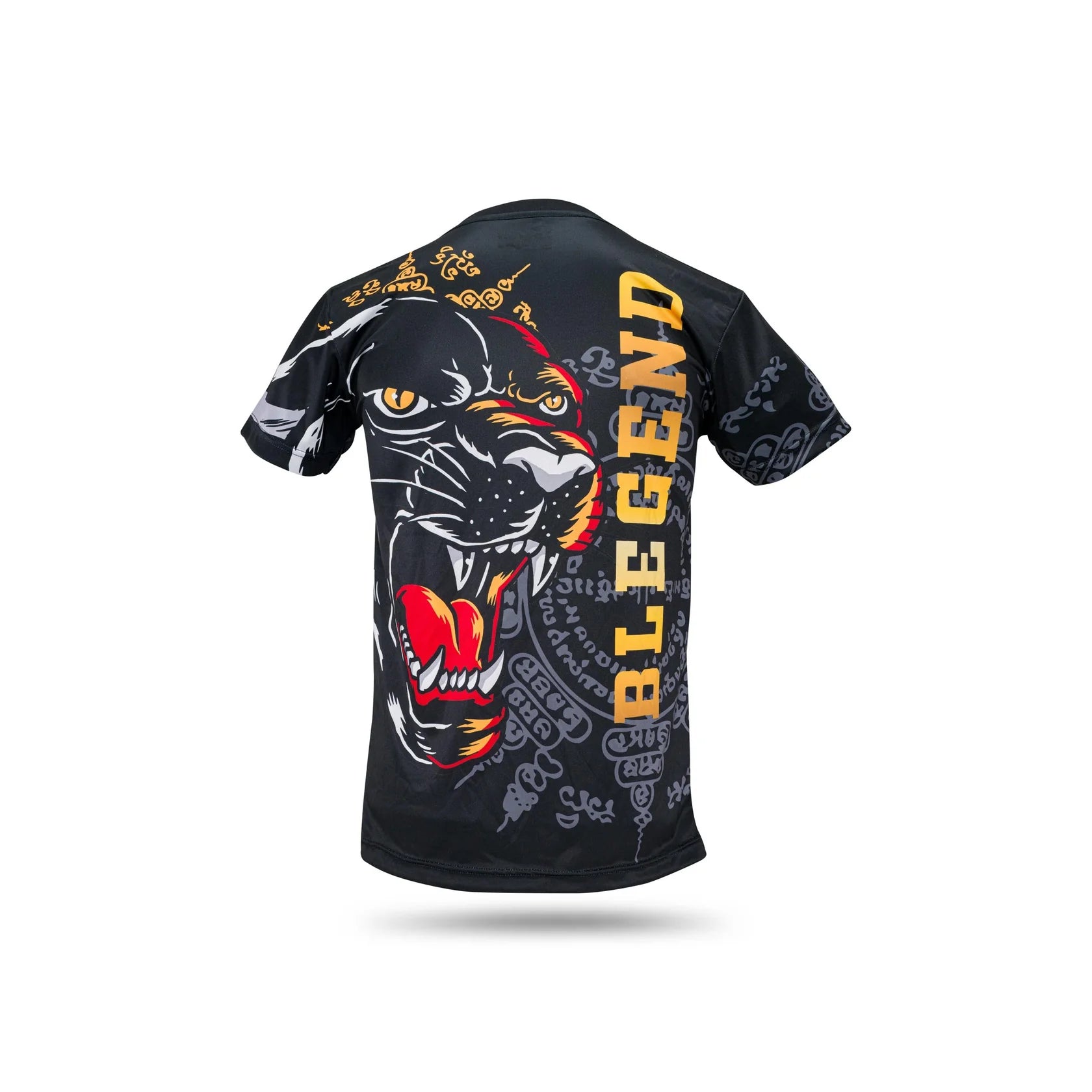 Blegend Black Tiger Shirt with Black Panther Graphic, Gold Accents, and Blend Sleeve Text