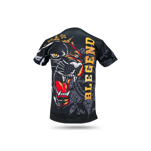 Blegend Black Tiger Shirt with Black Panther Graphic, Gold Accents, and Blend Sleeve Text