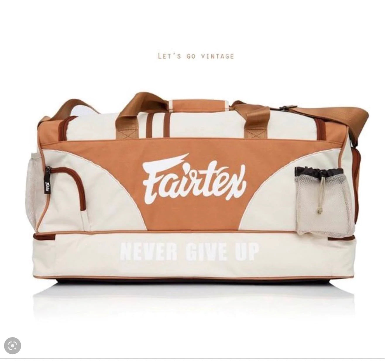 Fairtex vintage duffel gym bag in cappuccino with orange white stripes