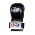 Fairtex black and white MMA gloves 5oz with red blue yellow accents