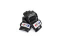 Fairtex black leather MMA gloves with red and white accents