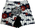 Fairtex Warrior in a Garden MMA shorts with white floral patterns