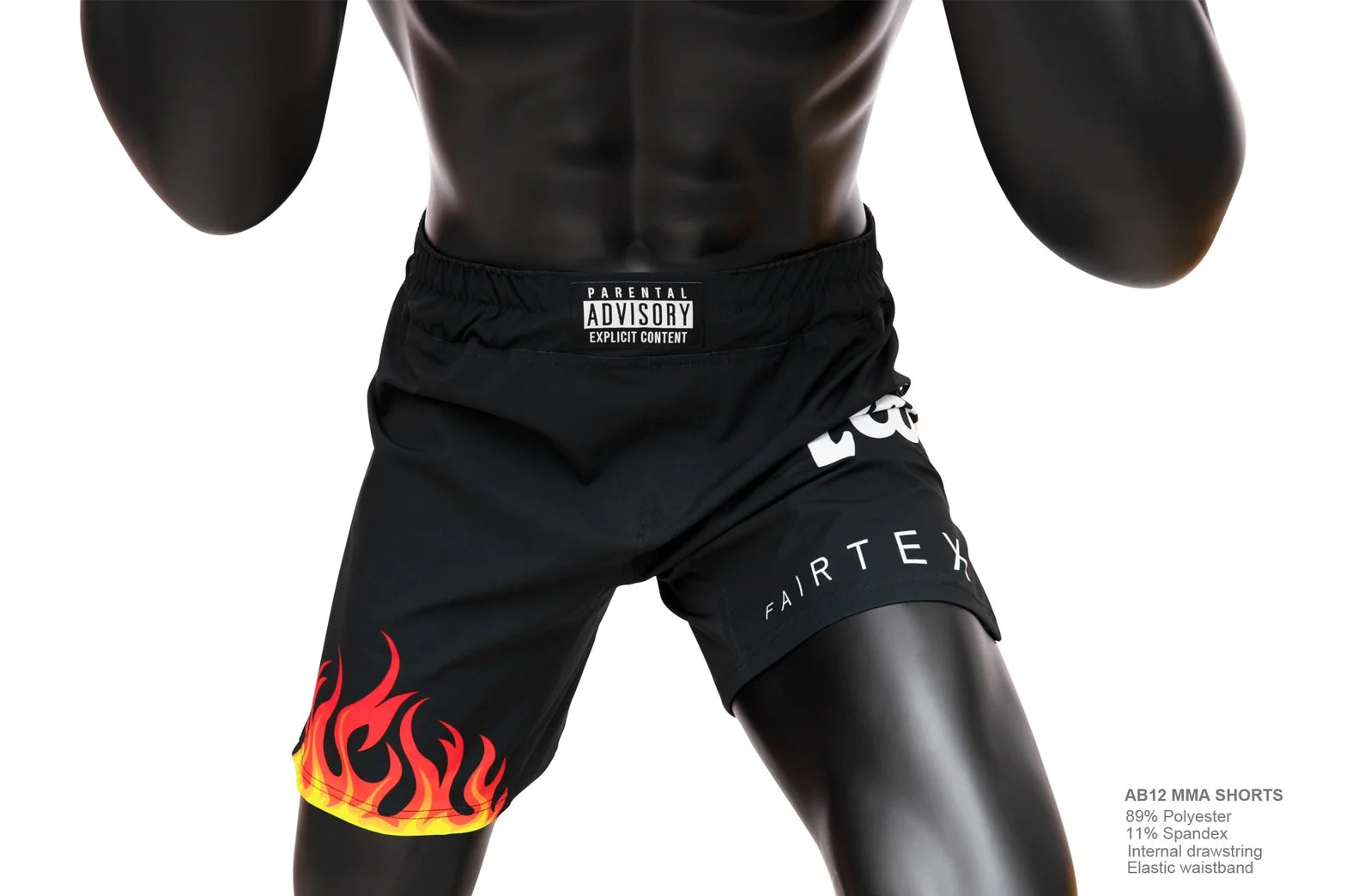 Black Fairtex MMA Shorts On Fire with flame leg design