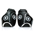 Fairtex Low Kick-Pads: black and white leather target boxing pads