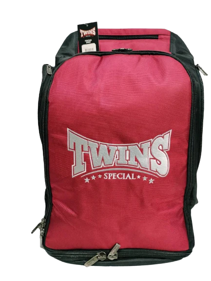 Red Twins Rucksack boxing glove bag with black accents and zipper