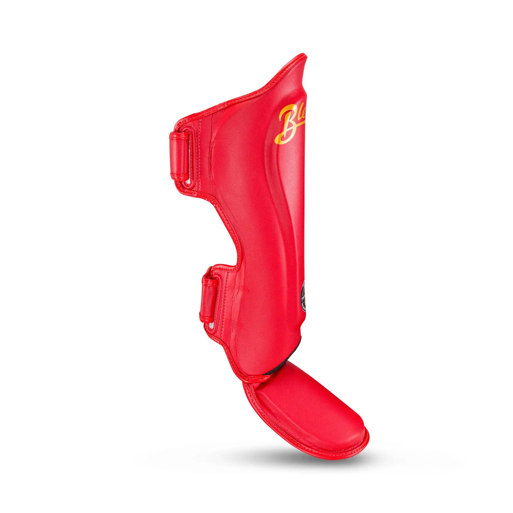 Blegend Shinguards Red with adjustable strap and padded synthetic leather design