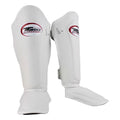 White Twins special shin guards with red and black accents