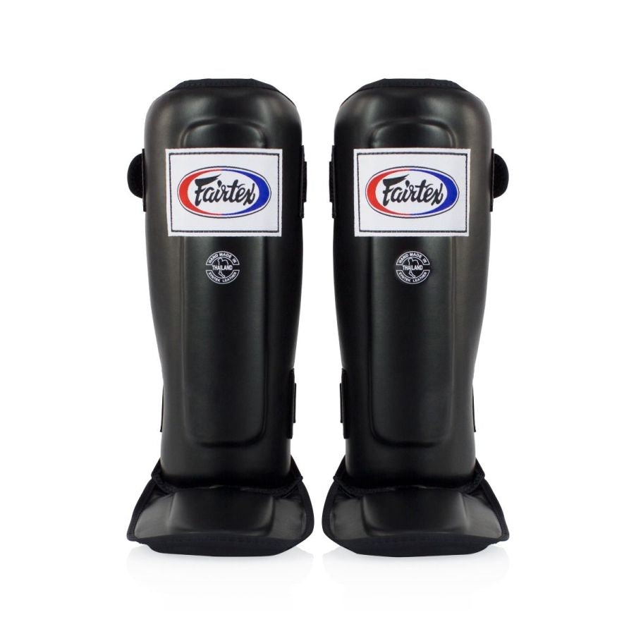 Fairtex Compact Shinguards Black with white and red accents