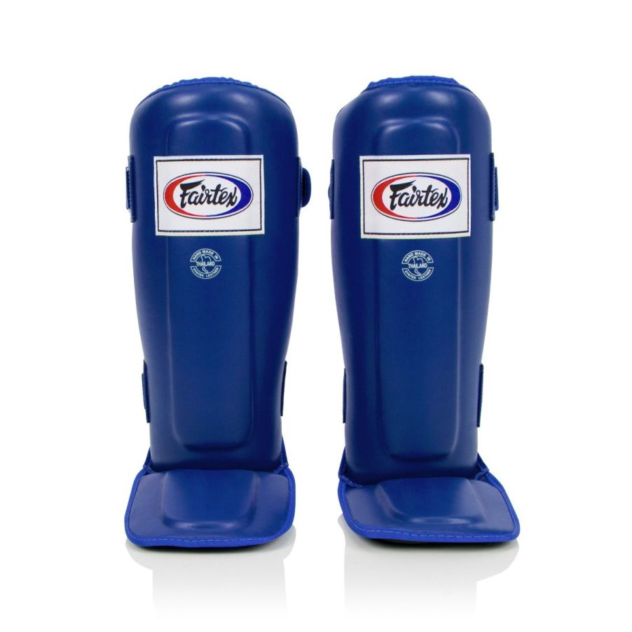 Fairtex Compact Shinguards Blue with white and red accents
