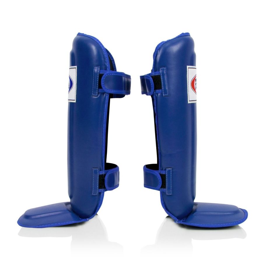 Fairtex Compact Shinguards Blue with adjustable straps and padded feet