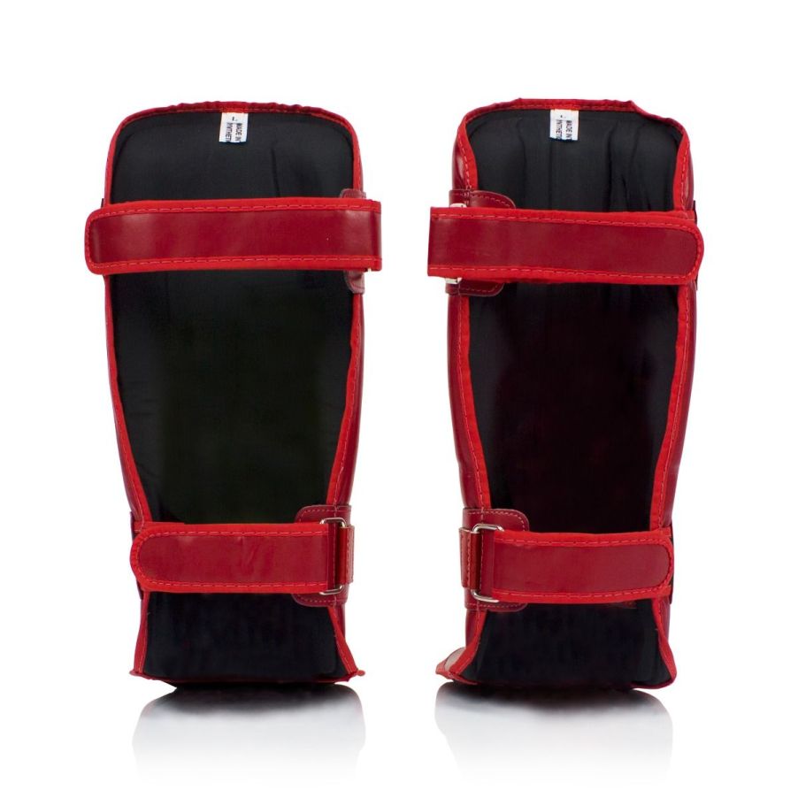 Fairtex Compact Shinguards Red with black accents and adjustable straps