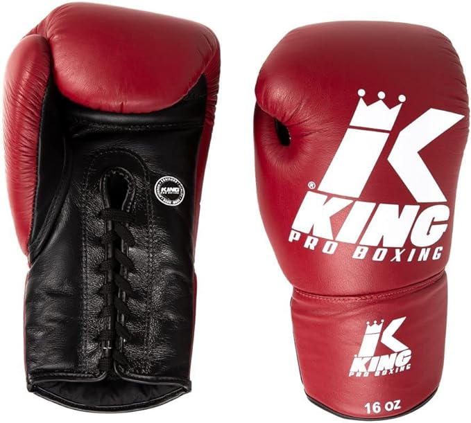 Red and black King Pro boxing gloves with white logo, Laces2 model